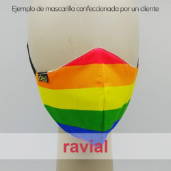 MASCARADA. Poplin fabric with gay flag. print 2,50cm. stripes and 5cm. black line. For sanitary material.