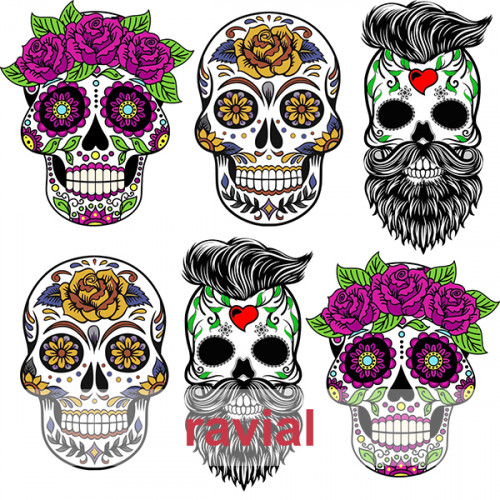 MASCARADA. Tejido de popelin con estampado de calaveras: alto 4,40 cm. y ancho 3,50cm..