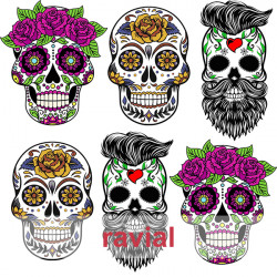 MASCARADA. Tejido de popelin con estampado de calaveras: alto 4,40 cm. y ancho 3,50cm..