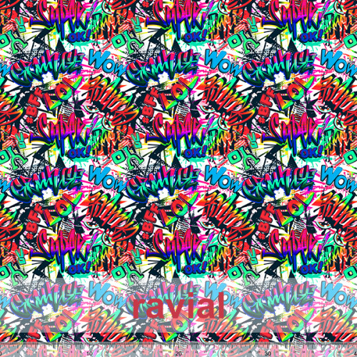 R-D-STRECH ESTP. Polyester fabric with graffiti print.
