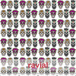 MASCARADA. Tejido de popelin con estampado de calaveras: alto 4,40 cm. y ancho 3,50cm..