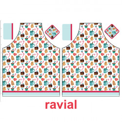 HM-MARADA. Polyester stain-resistant fabric for apron. Printing of cookies, cups, ... 2 aprons per 1m x 1.50m.