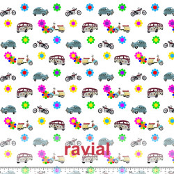 D-STRECH ESTP. Printed polyester fabric with cars, motorcycles and vans.