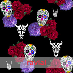 D-STRECH ESTP. Strech fabric. Skulls and flowers print.