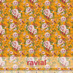 D-STRECH ESTP. Polyester fabric with printed flowers. (Large flower 3 cm.).