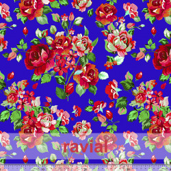 D-STRECH ESTP. Polyester fabric with floral print. Big flower 7 cm.