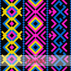 D-STRECH ESTP. Tissu en polyester avec figures géométriques de couleurs.