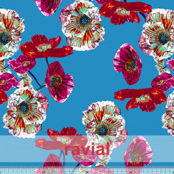 GUAJIRA. Soft techno-peach bi-elastic printed fabric. Floral print.