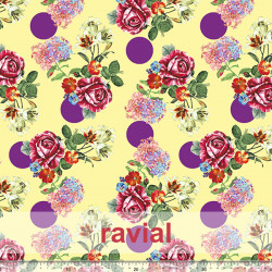 GUAJIRA. Soft techno-peach bi-elastic fabric, with floral and polka dot (4 cm) print.