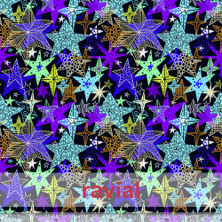 DANZA ZUMBA. Knit fabric with colored stars pattern. OEKO-TEX Standard 100