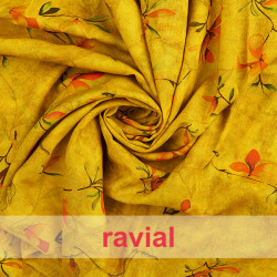 ROTA. Tissu en rayonne/ lin avec motif floral.