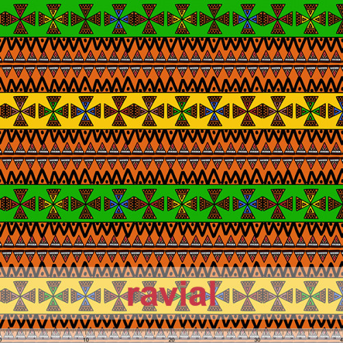 D-RUA. Tissu satinette avec un motif rayé et formes géométriques.