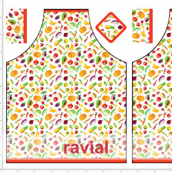 HM-MARADA. Polyester stain-resistant fabric for apron. Fruits print. 2 aprons per 1m x 1.50m.