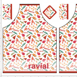 HM-MARADA. Polyester stain-resistant fabric for apron. Fish print. 2 aprons per 1m x 1.50m.