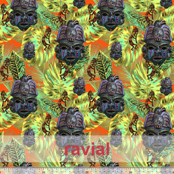 GYMBATH. Stretch fabric "special swimwear". Printed with leaves and masks.