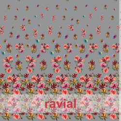 KIRA. Soft satin fabric. Printed with floral border.