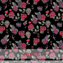 GUAJIRA. Soft bi-elastic techno-peach fabric. Flower and skull print.
