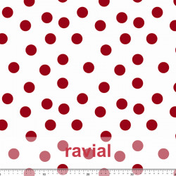 Tejido de poliéster. Estampado lunares de 2.50 cm.