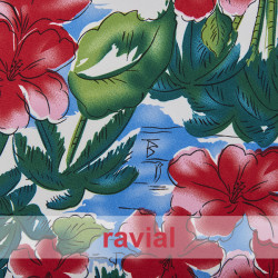BASICO STRECH ESTP  HAWIANO. Tissu en polyester. Imprimé Hawaian.