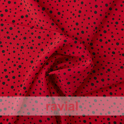 NATASHA TOPO  IRREGULAR PQ. Tissu crêpe avec beaucoup de tombé, parfait pour robes de flamenco. Imprimé à pois fins irréguliers 