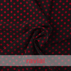 NATASHA TOPO MD. Tissu crêpe avec beaucoup de tombé, parfait pour robes de flamenco. Imprimé à pois fins de 0,80 cm.