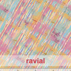 Tela de gasa muy fina y suave. Estampado de rayas abstractas.