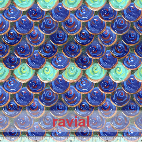 Tejido de poliéster. Estampado de escamas.
