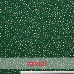 Tela de algodón con estampado de adornos navideños estrellas.
