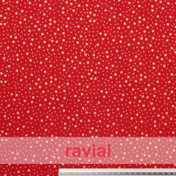 Tela de algodón con estampado de adornos navideños estrellas.