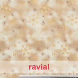 Tela de algodón con estampado de adornos navideños.