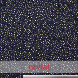 Tela de algodón con estampado de adornos navideños estrellas.