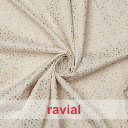 Tela de algodón con estampado de adornos navideños estrellas.