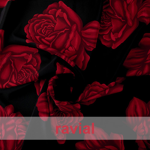 NATASHA. Drape crêpe fabric, for flamenco dresses. Red roses print.