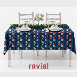 Tejido de poliéster anti manchas. Mantel con estampado de Navidad.