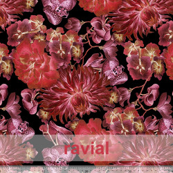 Tejido techno-peach bi-elástico suave. Estampado de flores.