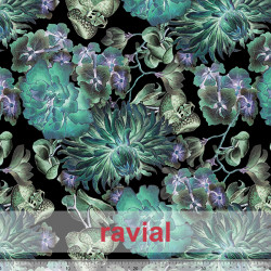 Tejido techno-peach bi-elástico suave. Estampado de flores.