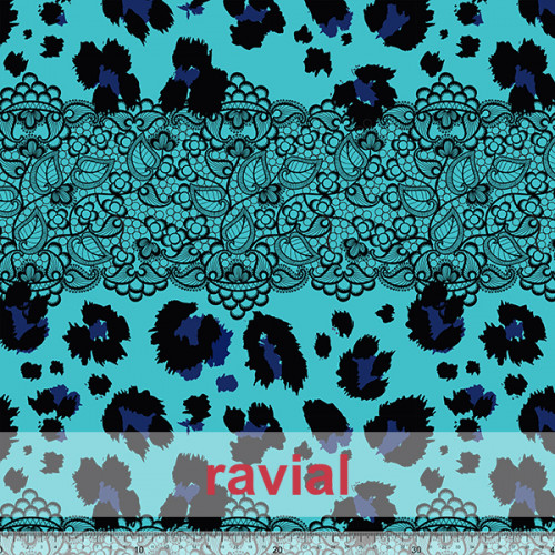 Tejido techno-peach bi-elástico suave. Estampado animal print de leopardo con cenefa.