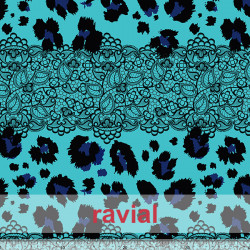 Tejido techno-peach bi-elástico suave. Estampado animal print de leopardo con cenefa.