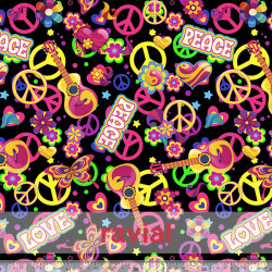 Tejido de punto con estampado de carnaval hippie (amor. paz...)