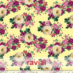 Tejido de rasete con estampado de flores.