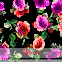 Tela de punto con flores estampadas. Tejido especial para faldas de ensayo.