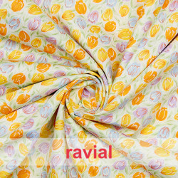 Tejido de algodón con estampado de flores cerradas.