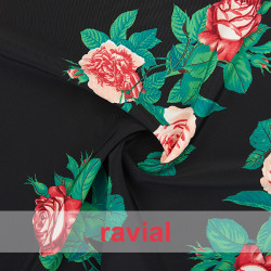 NATASHA. Tissu crêpe avec beaucoup de tombé, idéal pour les robes de flamenco. Motif floral.