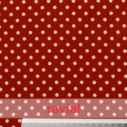 Tejido de crep estampado con lunares de 0,50 cm.