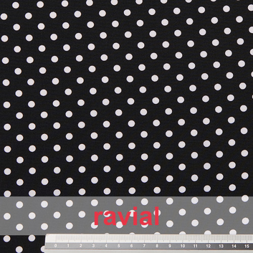 Tejido de crep estampado con lunares de 0,50 cm.