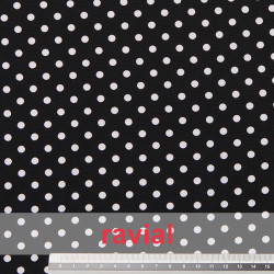 Tejido de crep estampado con lunares de 0,50 cm.