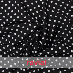 Tejido de crep estampado con lunares de 0,50 cm.