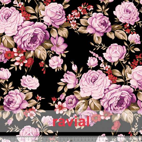 Tela de crespón con mucha caída. Estampado de flores.