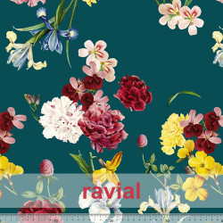 Tela de crespón con mucha caída. Estampado de flores + liso por detrás.