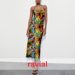 Tejido doble georgette. Estampado de hojas. Tropical.